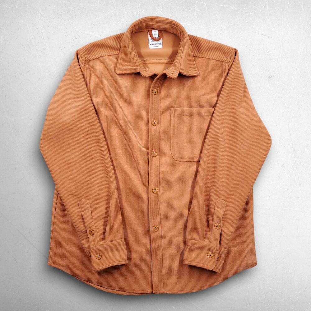 Vimanron Handmade Corduroy Shirt Mens Large Orange Long Sleeve Button Up Casual